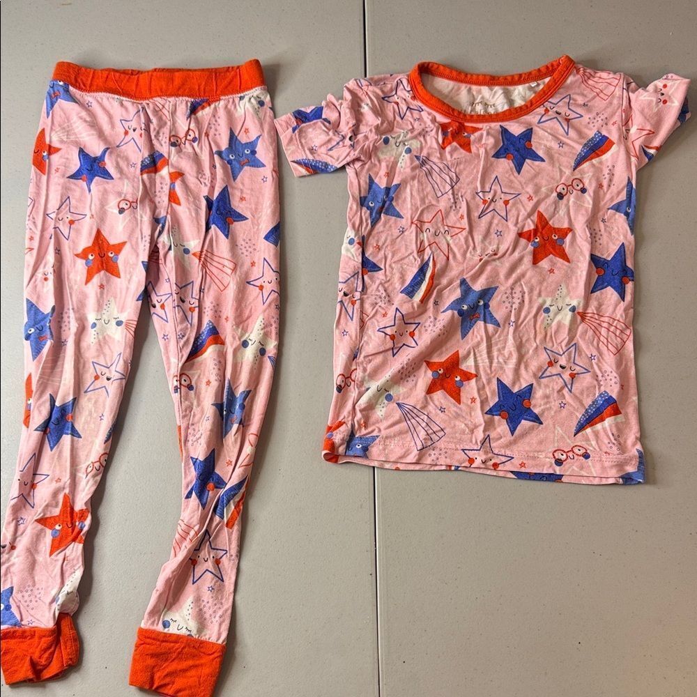 Little Sleepies Kids Starry Pajama Set - Pink and Blue - 3T